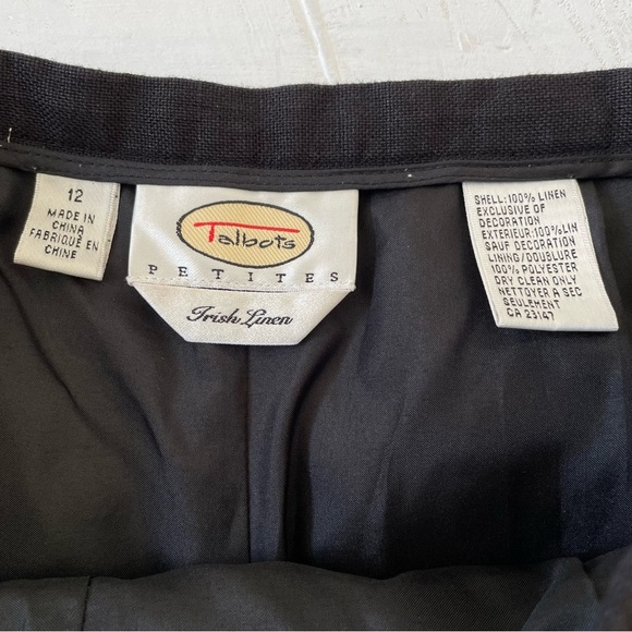 Talbots Irish Linen Petites Womens Lemon Embroidered Ankle Pants Black Sz 12 - Picture 3 of 10